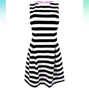 NWT Black and White Striped A-Line Tea Dress Knee Length